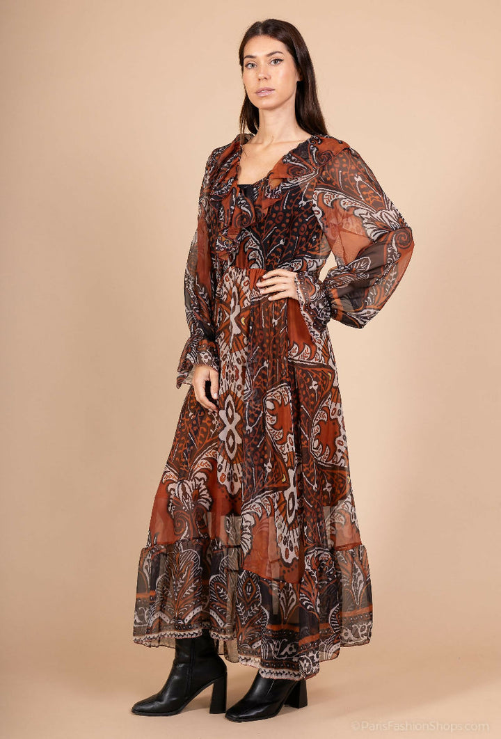 Bohemian Long Dress with Ethnic Print