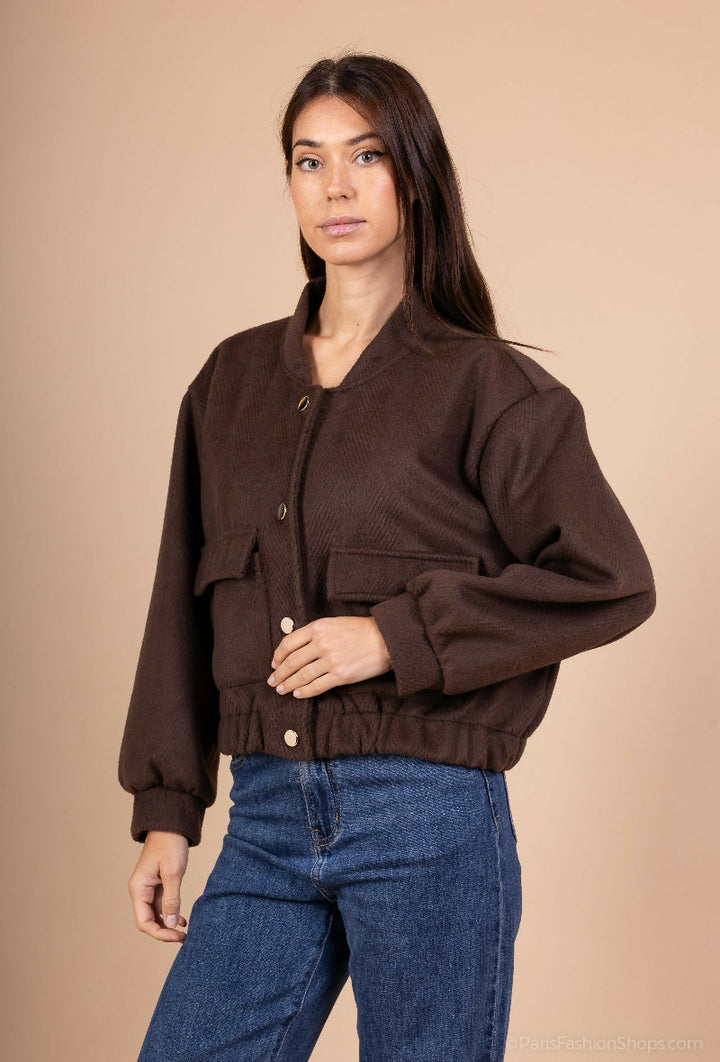 Short Suede-Look Jacket with Gold Buttons