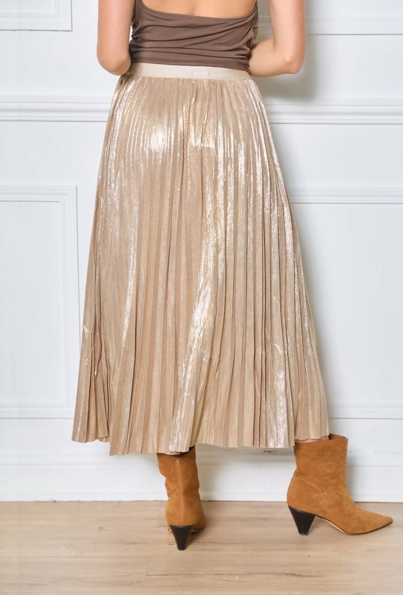 Gold mid-length pleated skirt - Gold