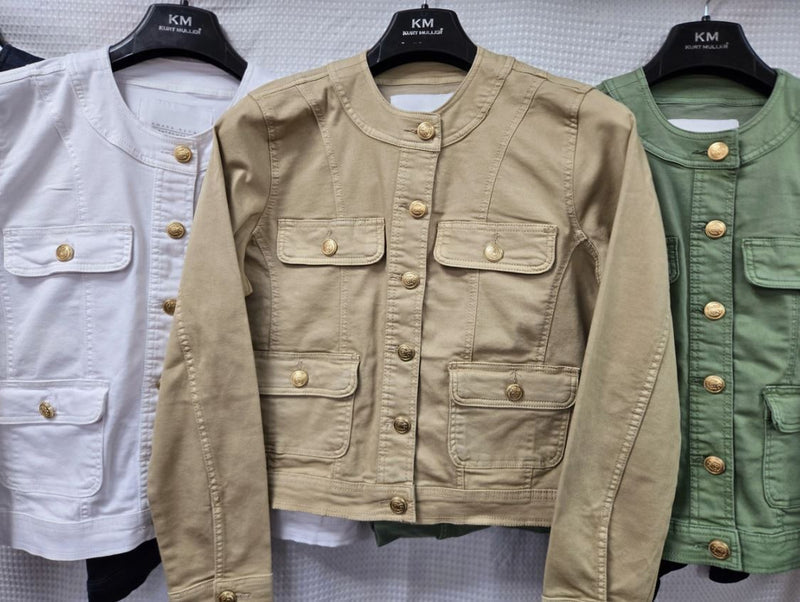 Gold Button Mandarin Cotton Stretch Jacket (6P.PACK) - jqwholesale.com