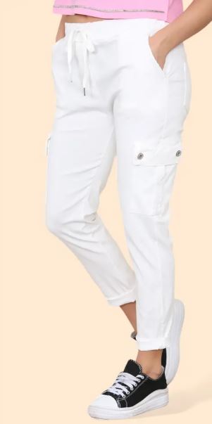 Plain Cargo Stud Pocket Bi-Stretch Magic Trousers - jqwholesale.com