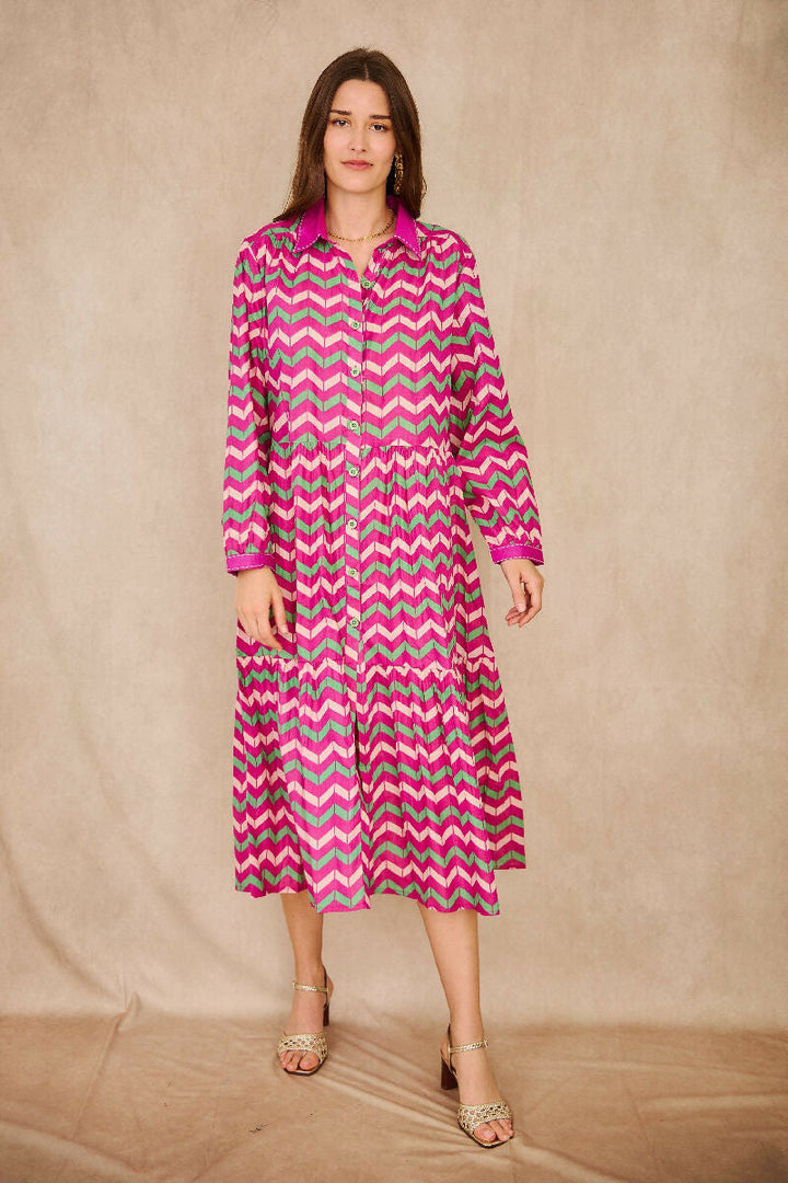Mid-length cotton dress - Fuchsia