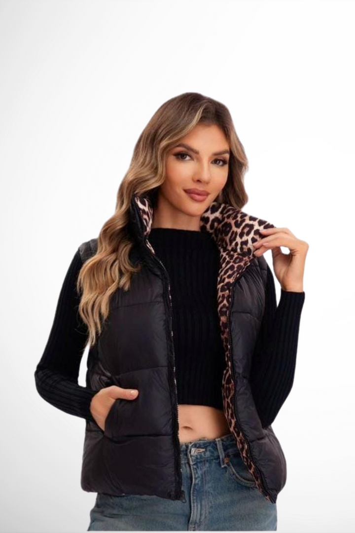 (4p.pack) Leopard Print Reversible Gilet - jqwholesale.com