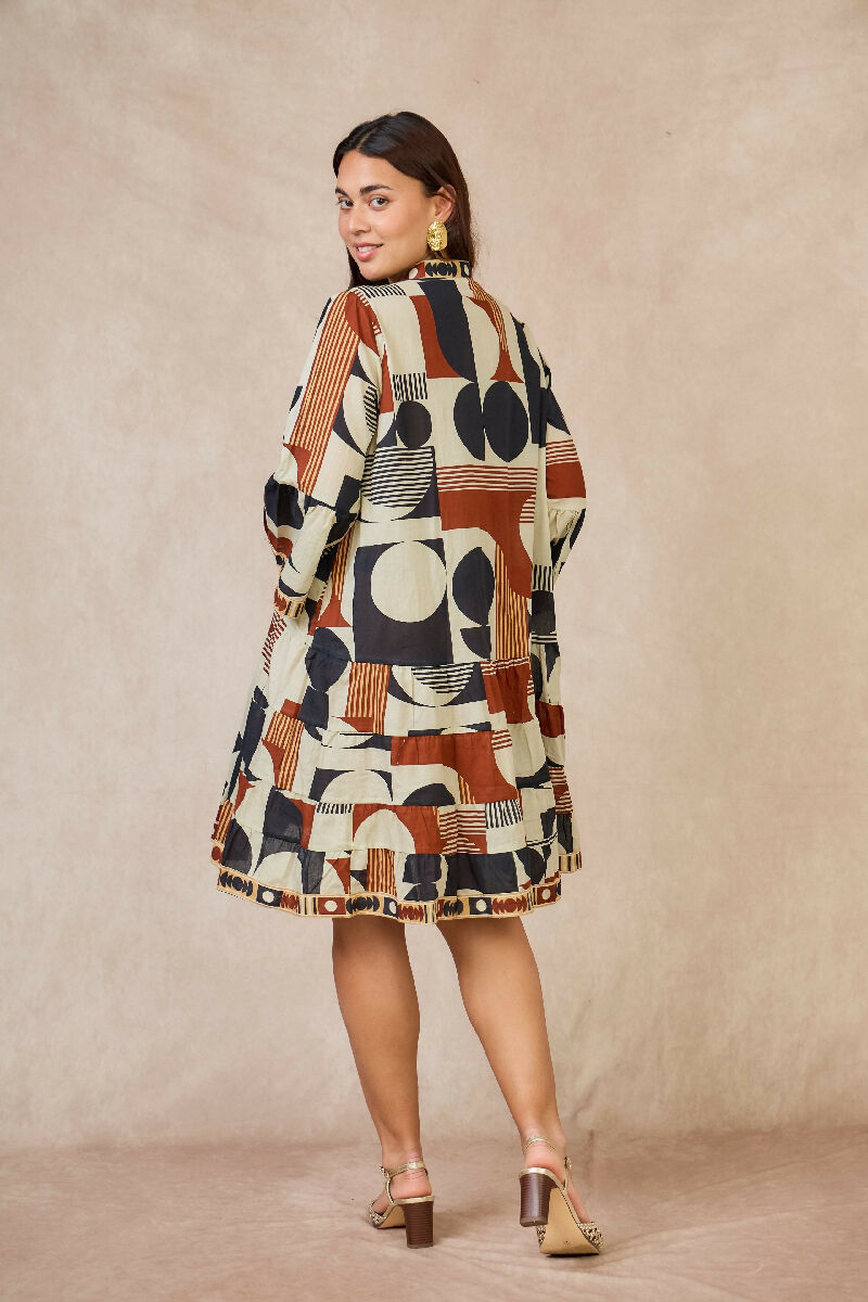 Short A-line dress in printed cotton- Navy