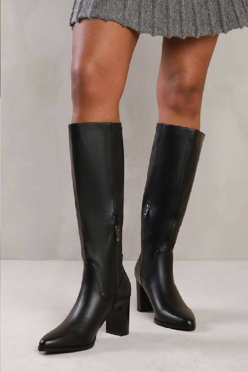 BLACK KNEE HIGH HEELED BOOT (PACK OF 12 PAIRS UK3-UK8) - jqwholesale.com