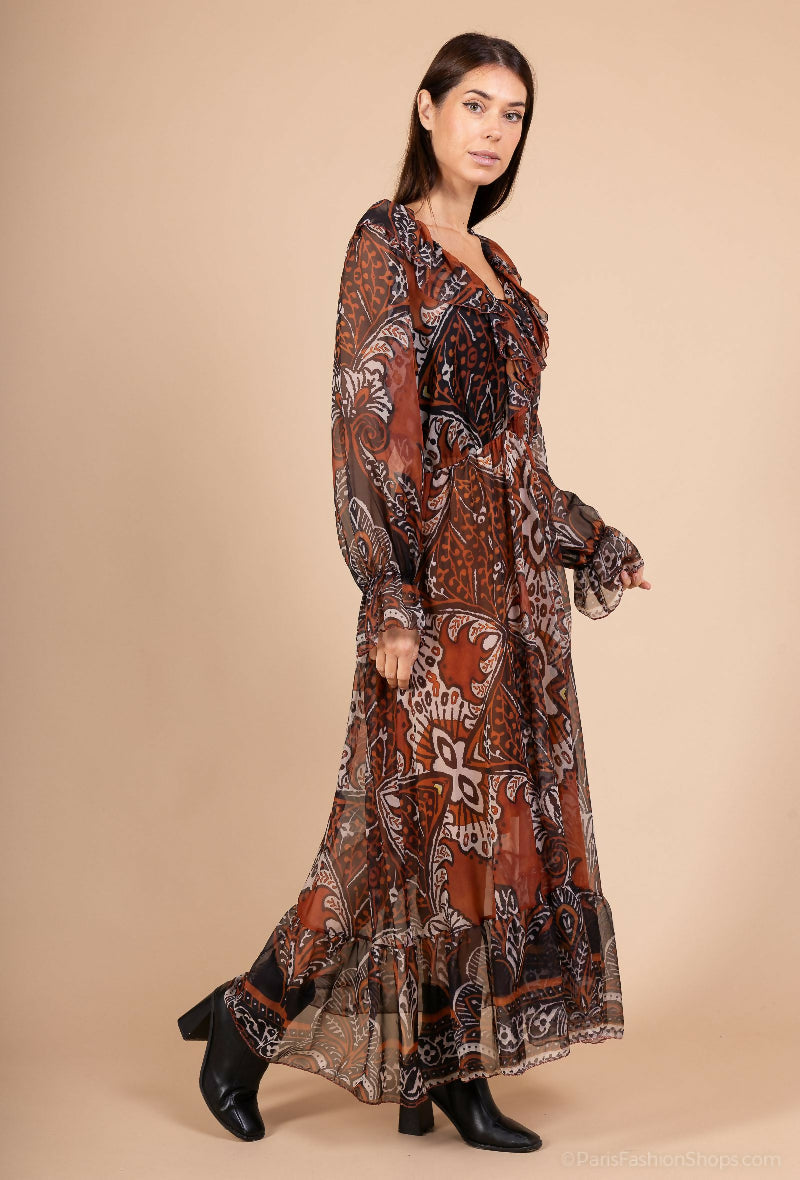 Bohemian Long Dress with Ethnic Print