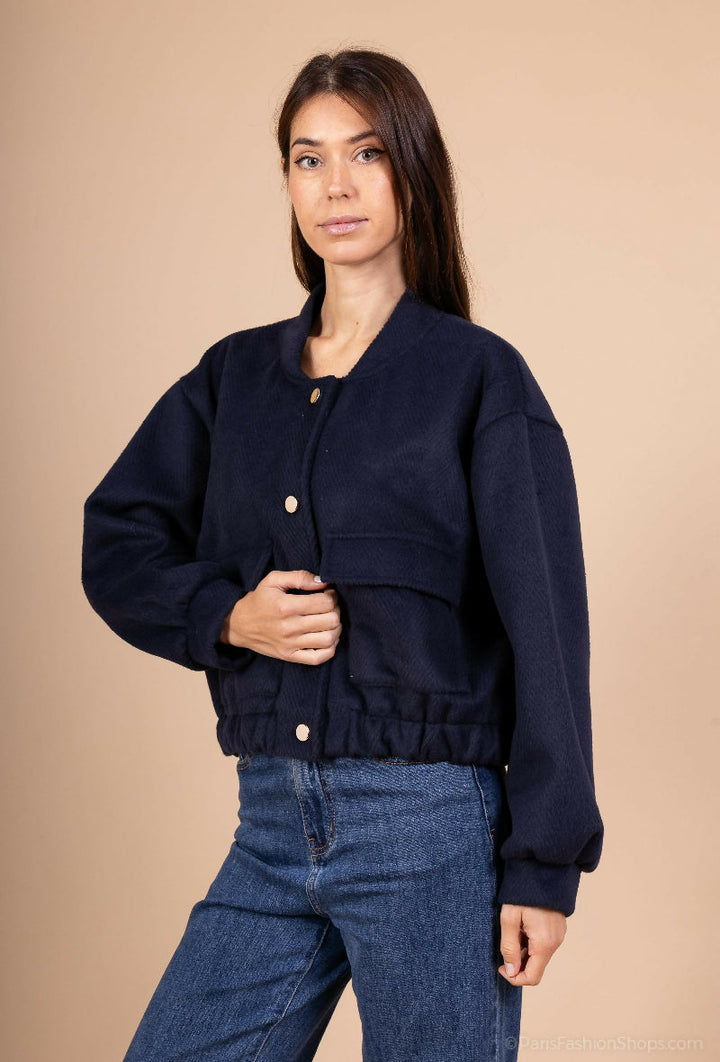 Short Suede-Look Jacket with Gold Buttons