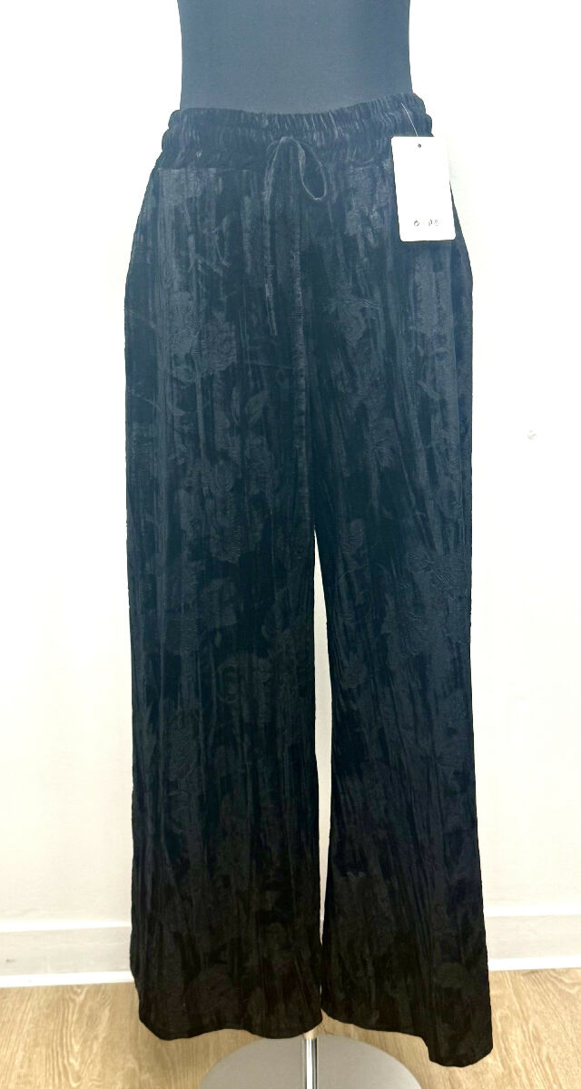 Embroidered Velvet Palazzo Trousers