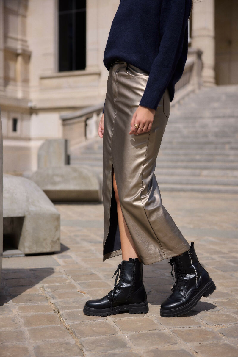 (5P.PACK) Gold faux leather pencil skirt - Bronze
