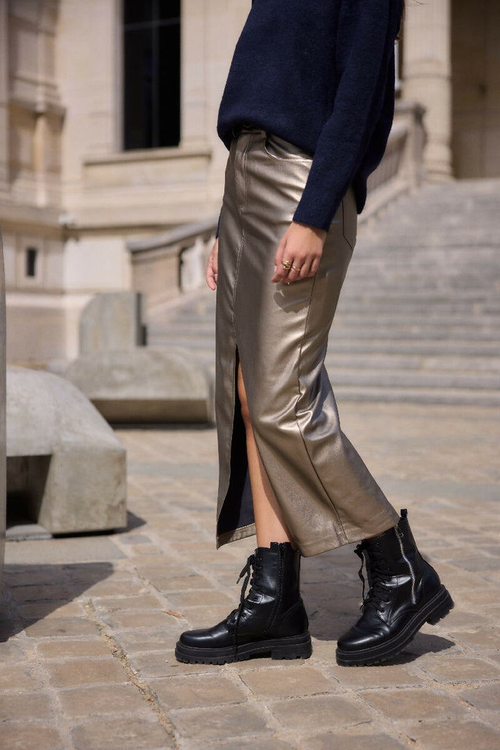 (5P.PACK) Gold faux leather pencil skirt - Bronze