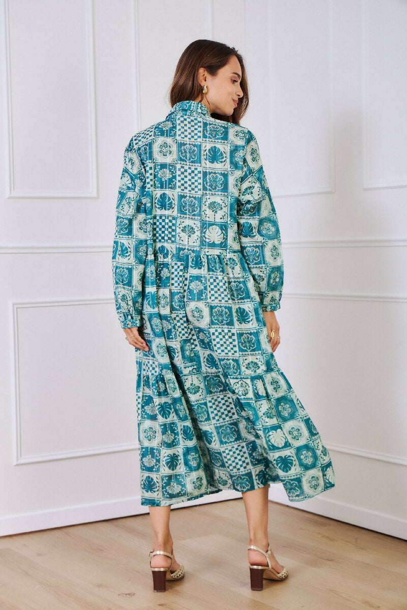 Mid-length cotton shirt dress - Green