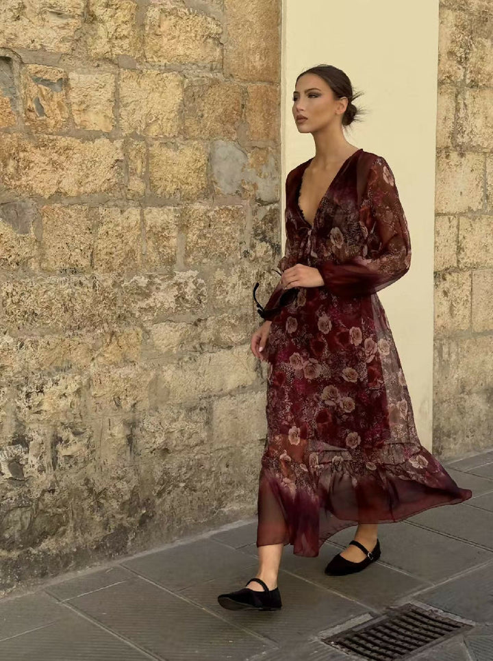 Floral Chiffon Maxi Dress with Ruffle Detail